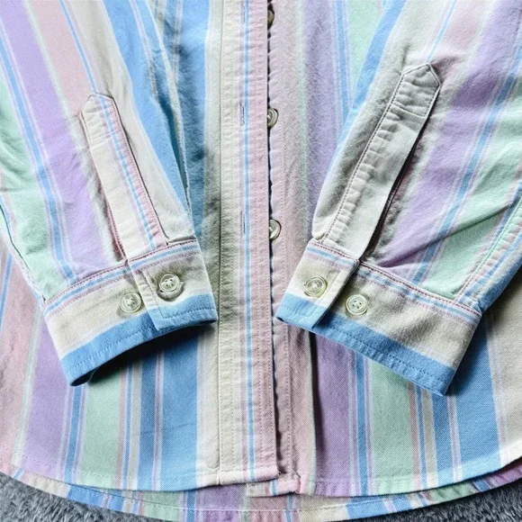 L.L.Bean Preppy Women's Med. Pastel Stripe Button Down Shirt Cotton Long Sleeve - Picture 5 of 14